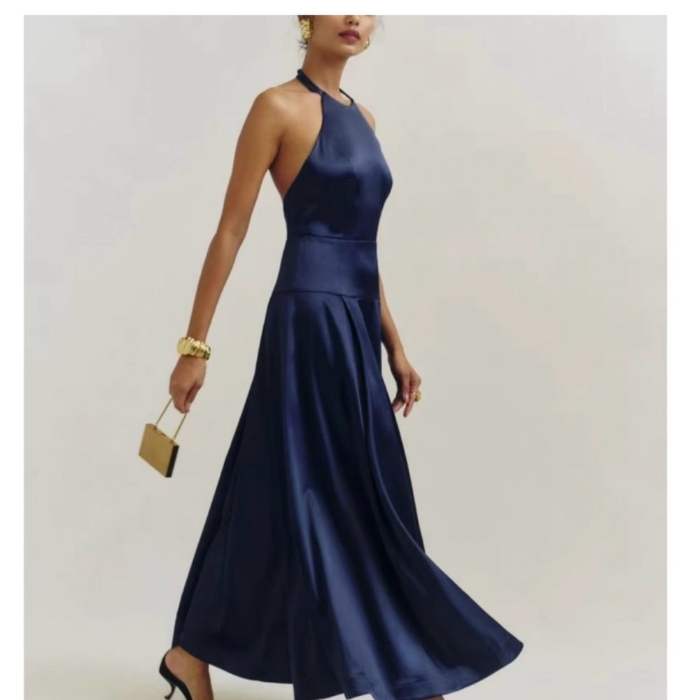 NWT Reformation Lilyann Satin Dress Sz 10 Navy